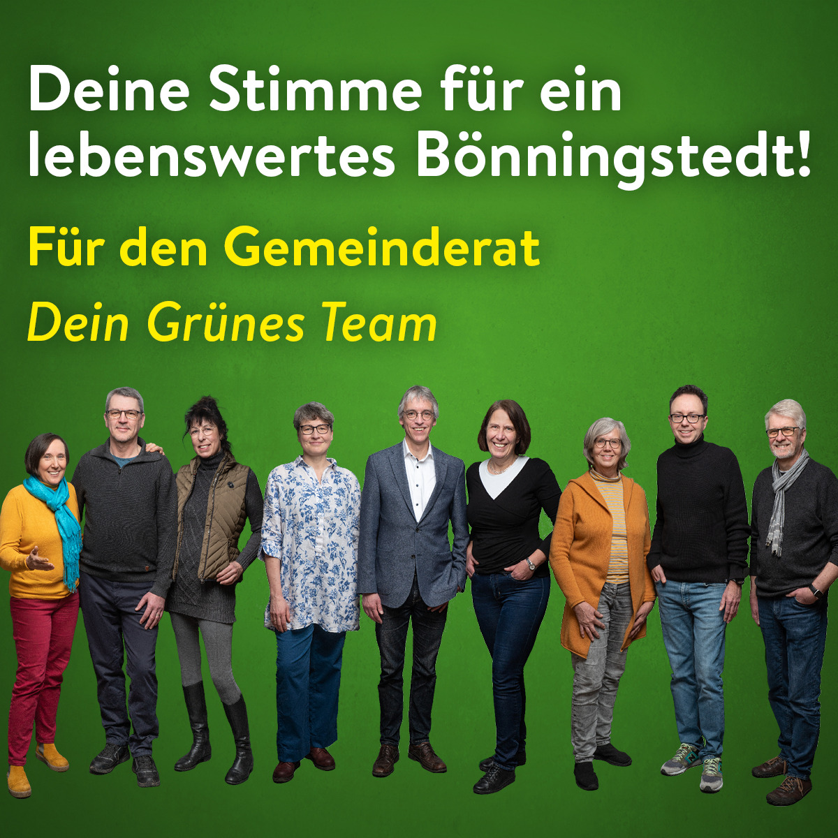 Deine Stimme für ein lebenswertes Bönningstedt. Für den Gemeinderat dein grünes Team.